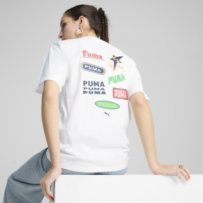 Puma Unisex Μπλουζάκι με Σχέδιο στην Πλάτη - Λευκό (629790-02) 